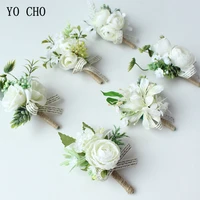 yo cho white bride hand wrist flower wedding bouquet handmade silk flores boutonniere corsages pin for bridesmaids decor flowers