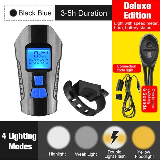 Deluxe Black Blue WEST BIKING передняя фара для велосипеда светильник велосипеда вспышка светильник руль фонарь Рог Скорость метр ЖК-дисплей Экран зарядка через usb Велоспорт головной светильник - Цвет: Deluxe Black Blue