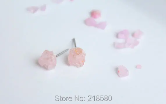 Raw розовый кварцевый кристалл серьги гвоздики с кристаллами ER22303|crystal stud earrings|stud