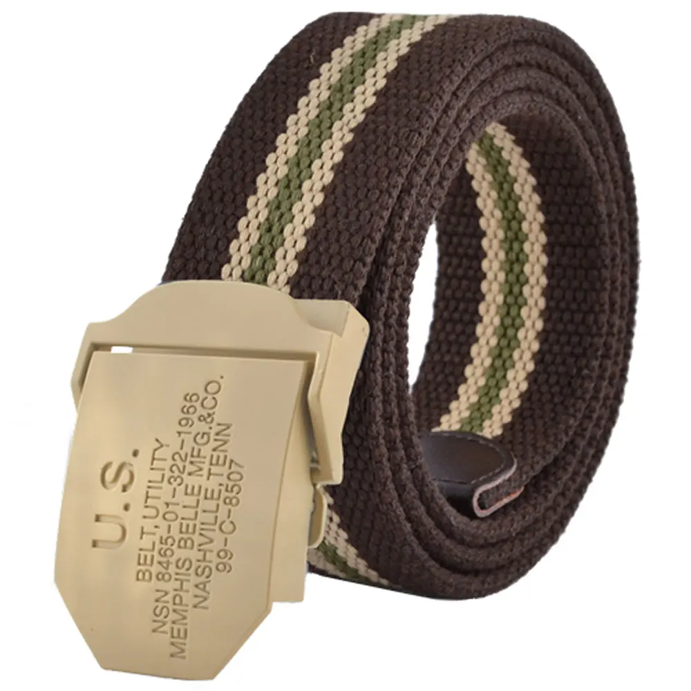 Coffee Stripe Yellow Популярные ремни 110 см 140 см военный холщовый ремень для мужчин и женщин ремни с пряжкой США роскошный спортивный джинсовый ремень на каждый день Cintos - Цвет: Coffee Stripe Yellow