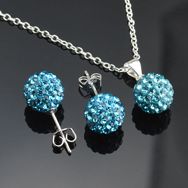 Серебряные Ювелирные наборы с кристаллами 10 мм серьги-гвоздики Розовый