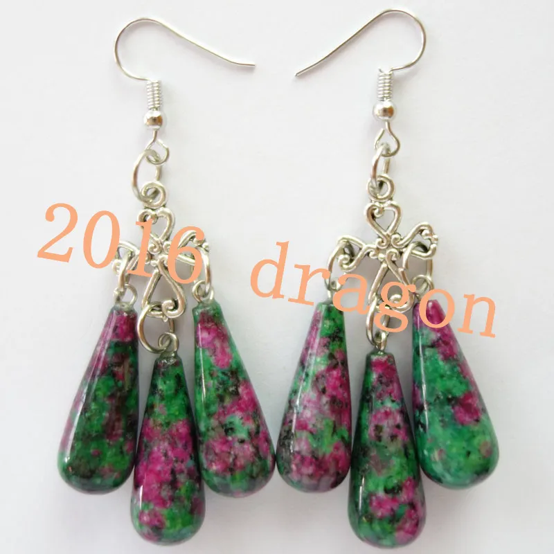 YUTENG тибетский серебряный крест &amp Rubys в Fuchsite длинные форме слезы серьги KL09 |