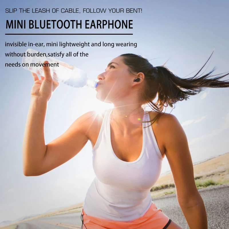 Беспроводные водонепроницаемые Bluetooth наушники с микрофоном мини невидимые моно