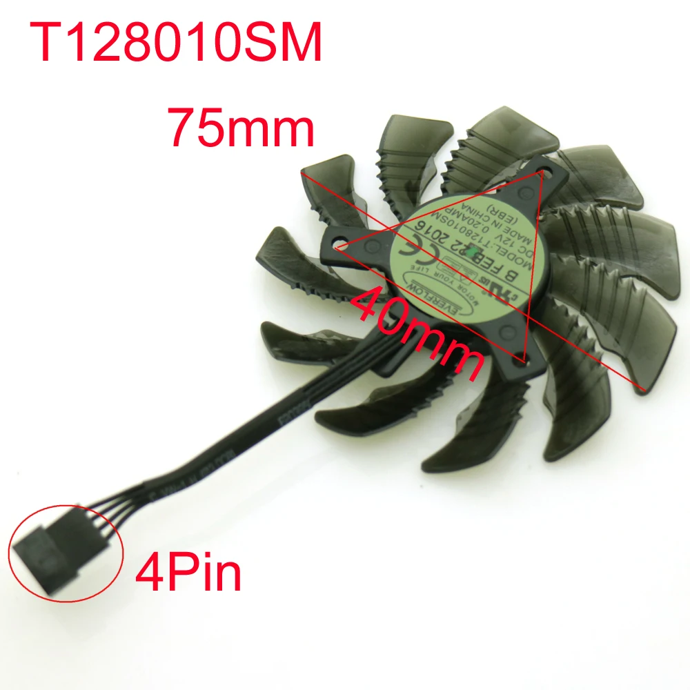 Free Shipping T128010SM DC12V 0.20AMP 75mm 4Pin VGA Fan For Gigabyte GV-N98TG1 GAMING-6GD gtx980ti 6G Graphics Card Cooling | Компьютеры и