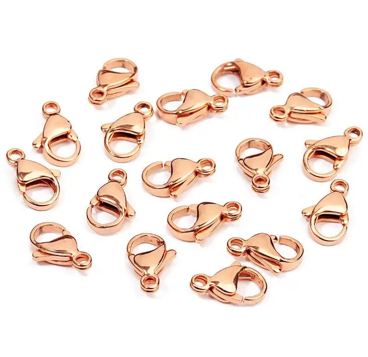 rose gold SAUVOO 25 шт. застежки из нержавеющей стали для лобстера 9*6 мм 10*6 мм цвета: золотистый, серебристый для ожерелья, браслета, соединителя, самодельных ювелирных изделий - Цвет: rose gold
