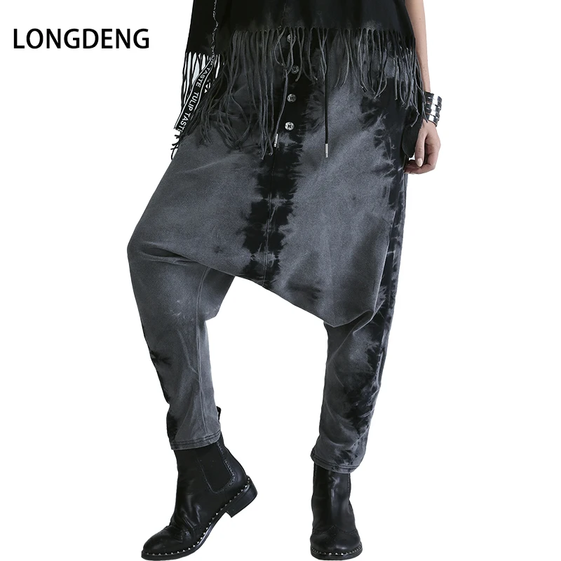 [LONGDENG] Осень 2019 г. Мода повседневное Карманы Свободные Tie Dye Большой промежность