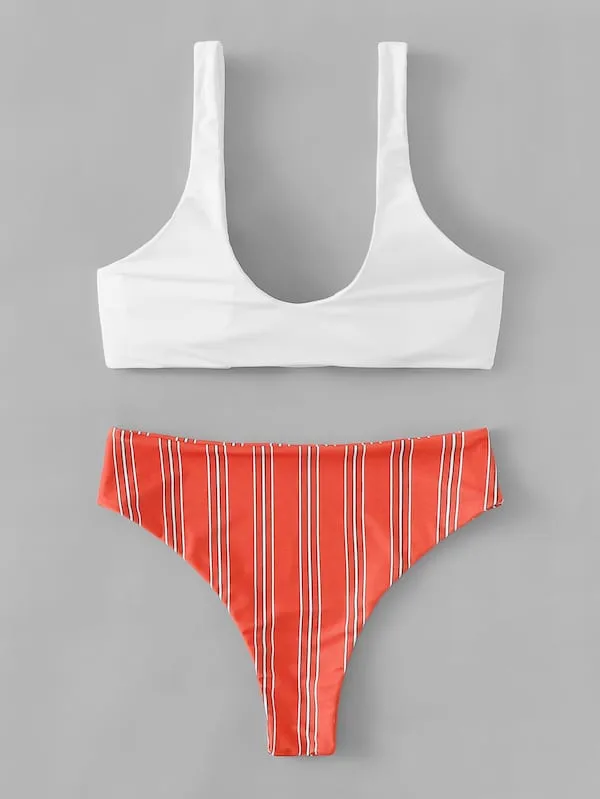 Женская мода 2019 новая пляжная одежда женское однотонное бикини в полоску