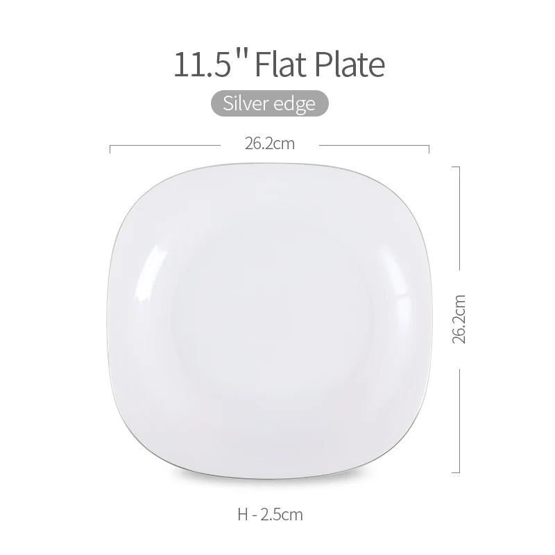 S. 11.5 Flat Plate Golden Edge Square White Opal Glass Porcelain Deep Plates Dishes Tableware Steak Salad Bowl Breakfast Dish Plate - Color: S. 11.5 Flat Plate