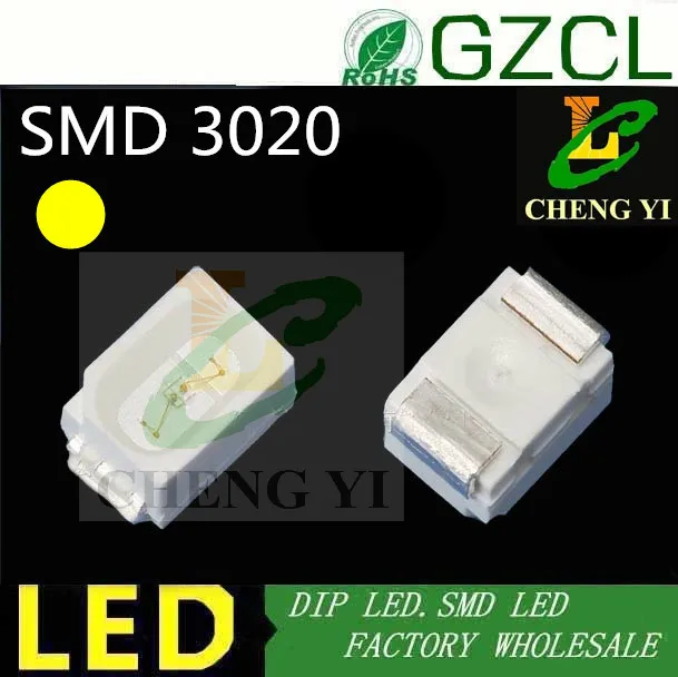 Сверхъяркий 3020 smd Желтый светодиод 800-1000mcd 3 0*2 0 мм чип 2 0-2 в светодиодная обратная