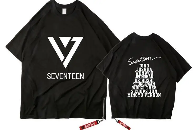 

Seventeen all member name printing summer unisex black t shirt kpop color stripes/zipper oversize loose fashion t-shirt 2 styles