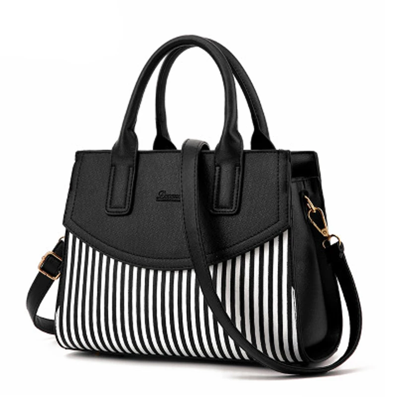 New Arrival Fashion Women Handbags Shoulder Bags PU Leather Striped Black Top-handle Female Messenger Bag | Багаж и сумки
