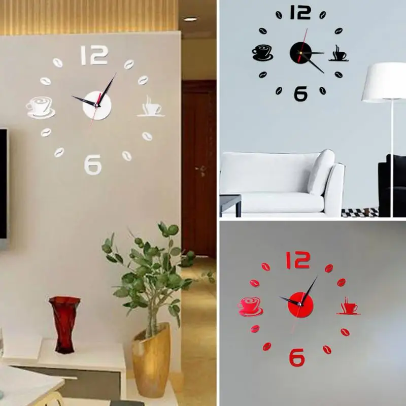 Кофейные чашки, кухонные настенные художественные 3d Diy настенные часы-зеркало, часы, современный дизайн, часы, украшение дома, DIY стикер, Декор