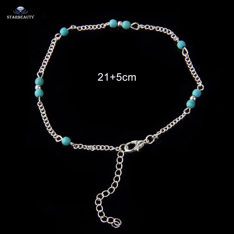 1 шт. богемные простые голубые каменная бусина ножные браслеты для женщин с