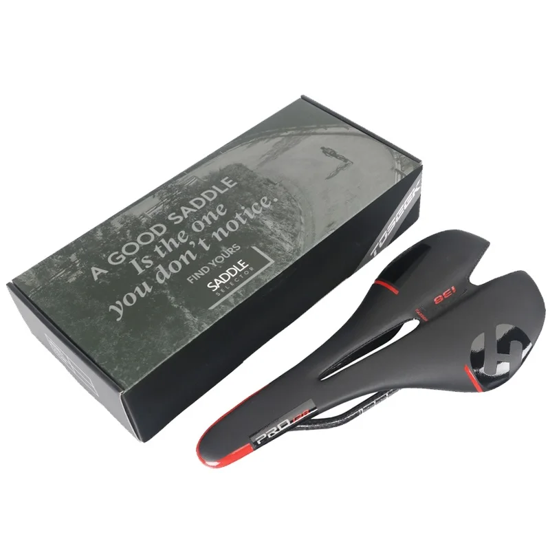 black with box TOSEEK легкий 124 г полный углеродного волокна MTB дорожный велосипед седло Подушка велосипедное седло Длина: 278 мм, ширина: 138 мм - Цвет: black with box