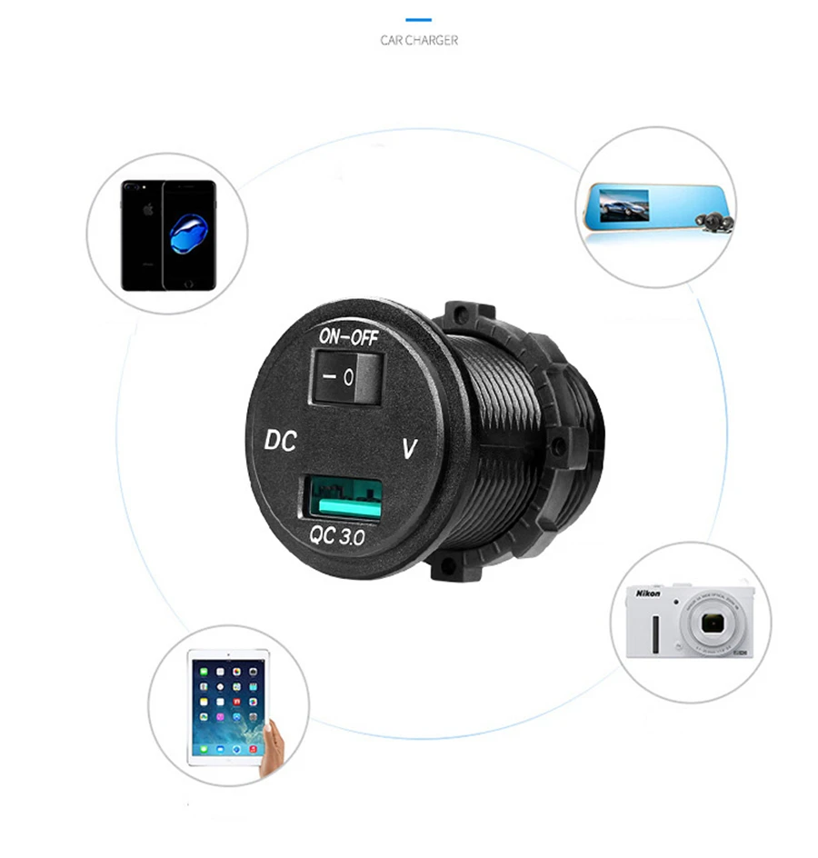 QC 3,0 USB зарядное устройство розетка питания автомобильное USB зарядное устройство выход DC 5 в 3.6A, 9 в 2.1A, 12 в 1.5A светодиодный вольтметр для лодки мотоцикла