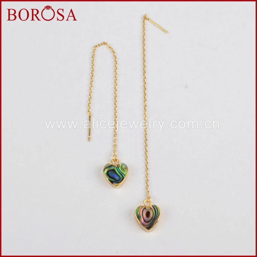 Серьги подвески BOROSA Drusy в форме сердца с морскими ушками золотого цвета ручной