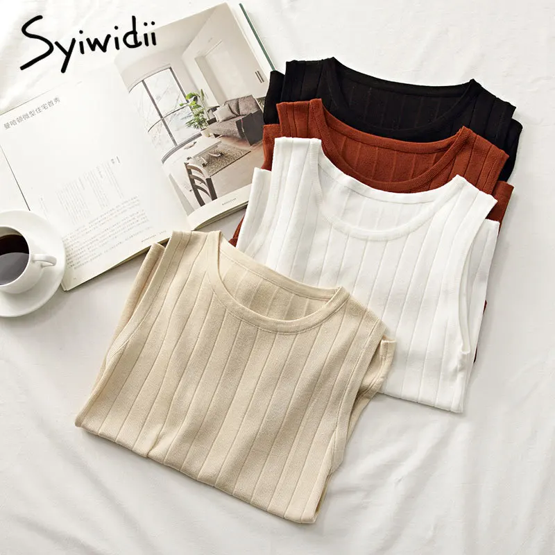 Sexy Knitted Top Sleeveless Tank Top Women Camisole Blouse O Neck Slim Top Female T-shirt Vest Casual Camis Haut Femme