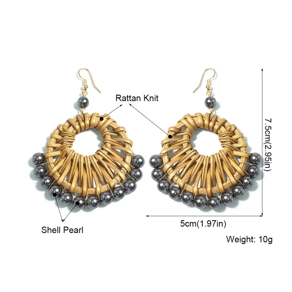 MANILAI модные плетеные серьги из ротанга с жемчугом для женщин богемные ручной