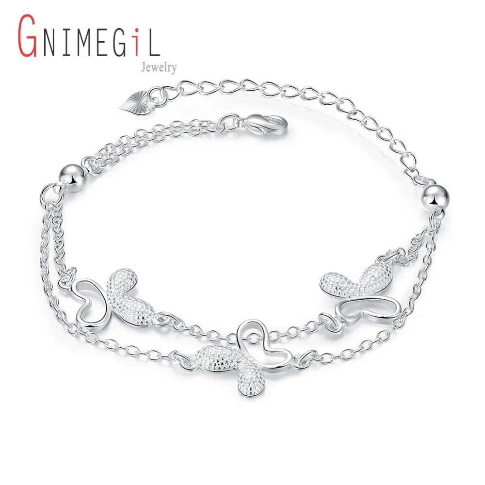 Женский браслет бабочка GNIMEGIL с подвеской серебряным покрытием романтичный милый