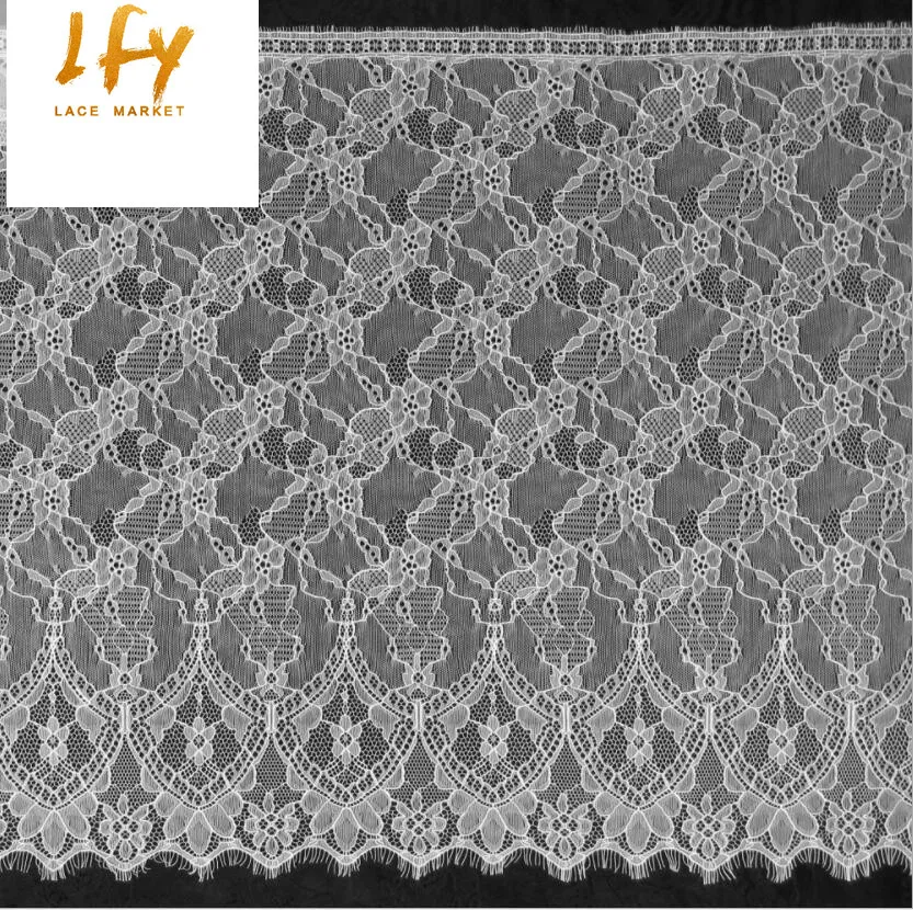 

54.5cm x 300 cm latest off white and black thin french chantilly lace trim good quality bridal wear garment accessory trim