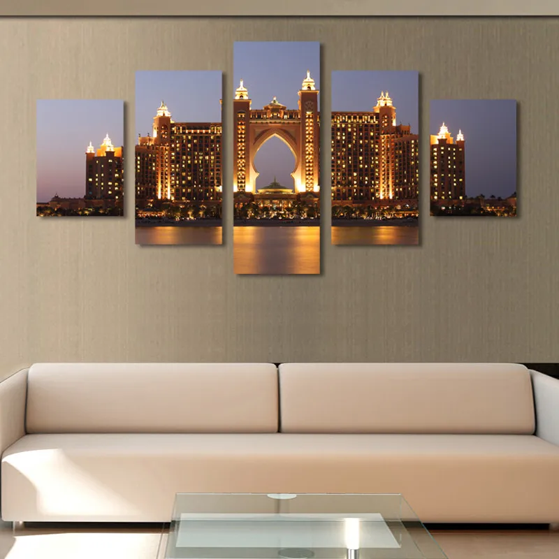 Angel's Art 5pcs/Set Unframed Bright Castle On The Sea Lanscape HD Giclee Wall Decor Canvas Painting | Дом и сад