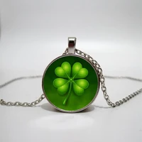 four leaf clover necklace lucky gift cabochon glass pendant necklace festival gift beautiful four leaf clover