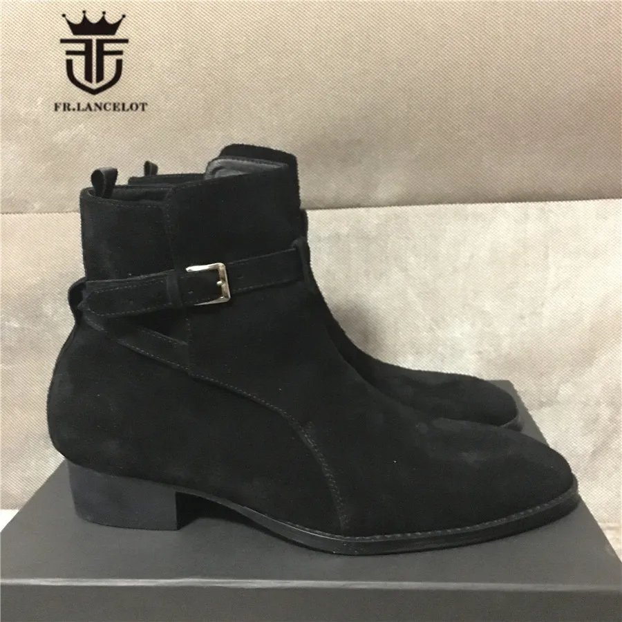 Винтажные классические замшевые черные ботинки ручной работы из натуральной