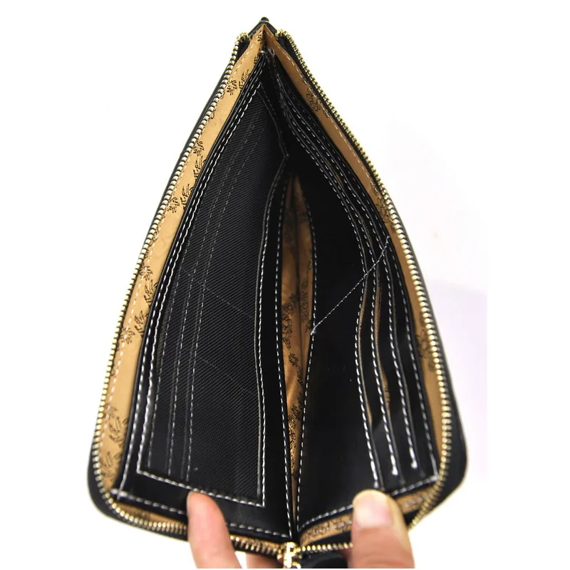 Женский Длинный кошелек клатч из яловичной кожи наппа на молнии с окошком для