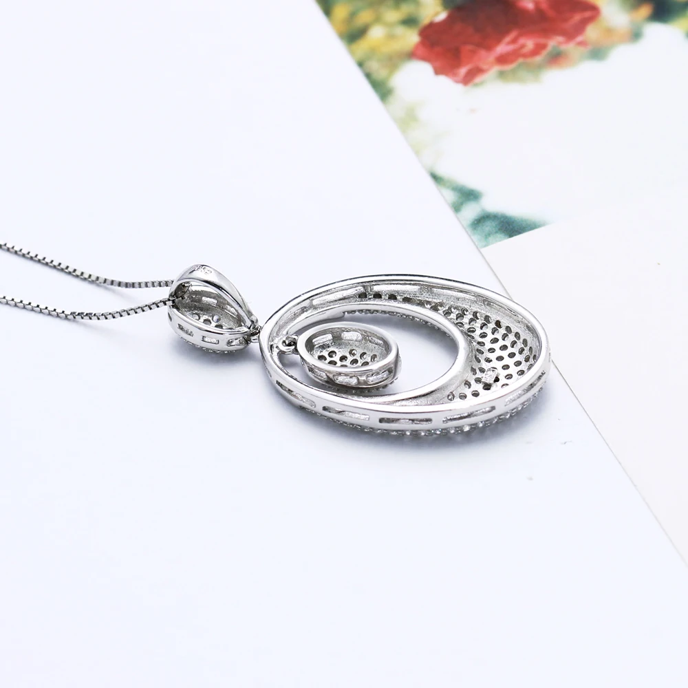 Solid 925 Sterling Silver Luxury Pendant Women's Necklace Fine Jewelry Oval Real Suspension Elegant Jewellery Statement | Украшения и