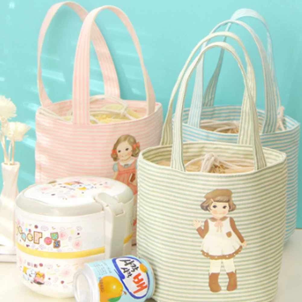 Термальность Обед сумка переносная термос холст Bento Drawstring с Фольга лайнер для