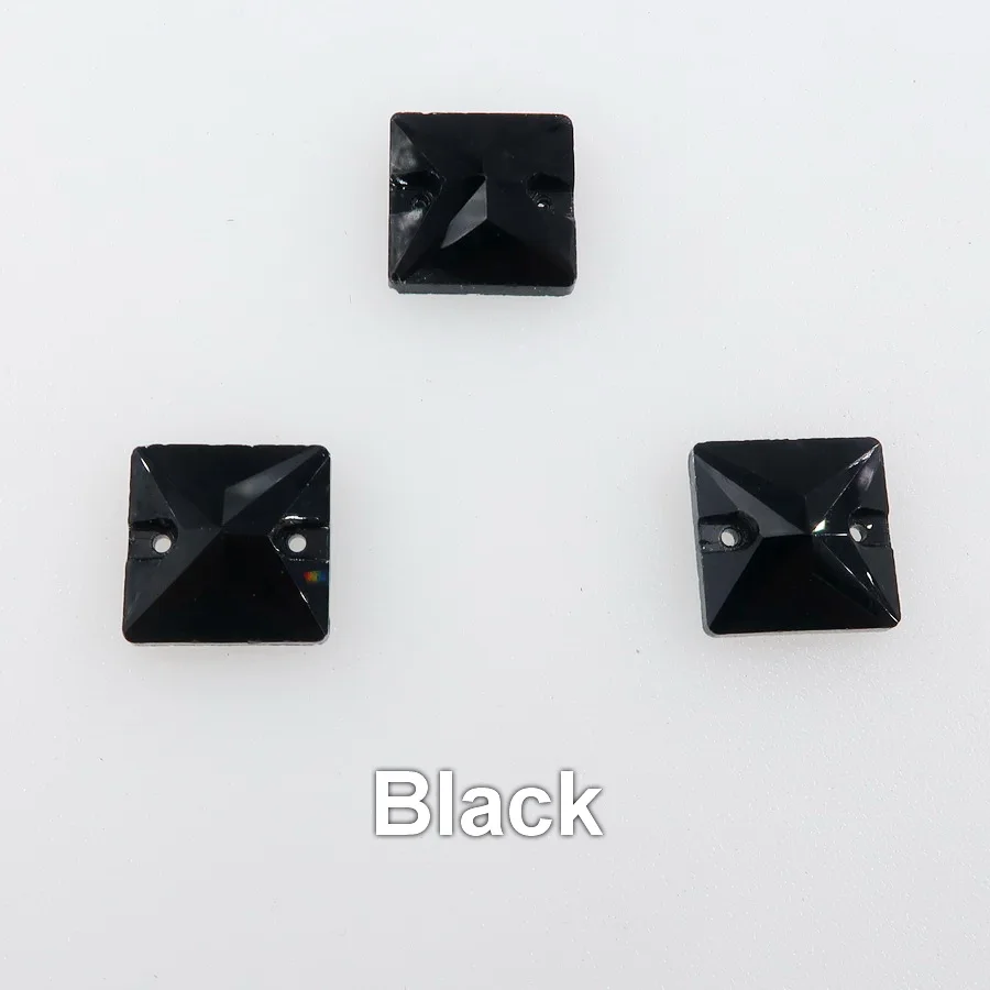 A3 Black Квадратная форма, плоская задняя часть, с двумя отверстиями, стеклянный кристалл, 6 размеров, пришитые Стразы, стразы, бисер, свадебная обувь, сумки, сделай сам, отделка - Цвет: A3 Black
