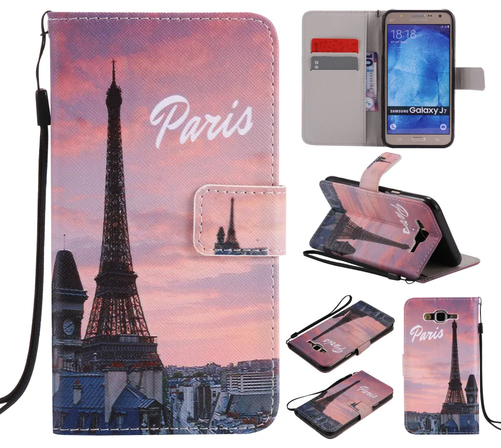 Париж Эйфелева башня шаблон кошелек Подставка держатель чехол для Samsung Galaxy J7 j7008