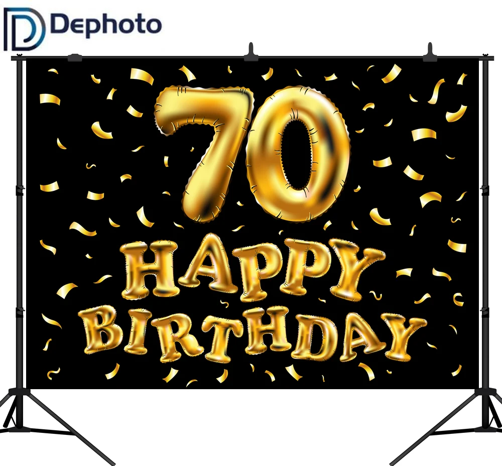 DePhoto фон для фотосъемки 70th день рождения золотой шар черный студийная камера