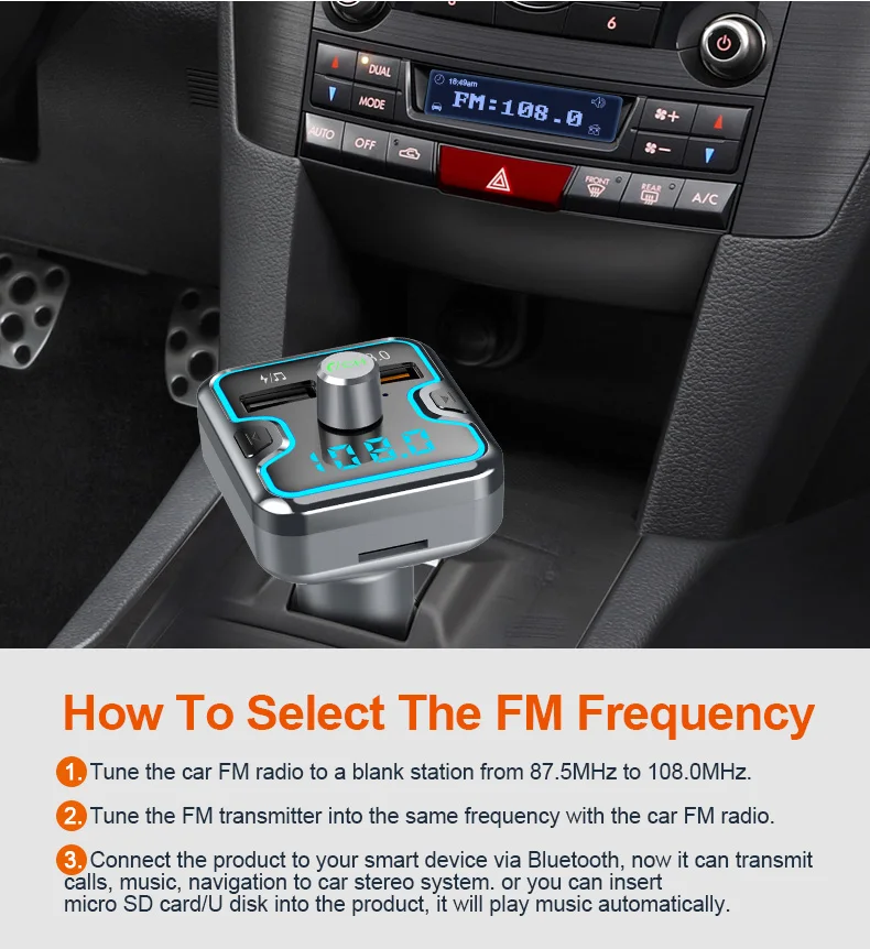CDEN Bluetooth 5,0 приемник автомобильный MP3 музыкальный плеер U диск без потерь fm-передатчик QC3.0 быстрое автомобильное зарядное устройство Автомобильный окружающий свет