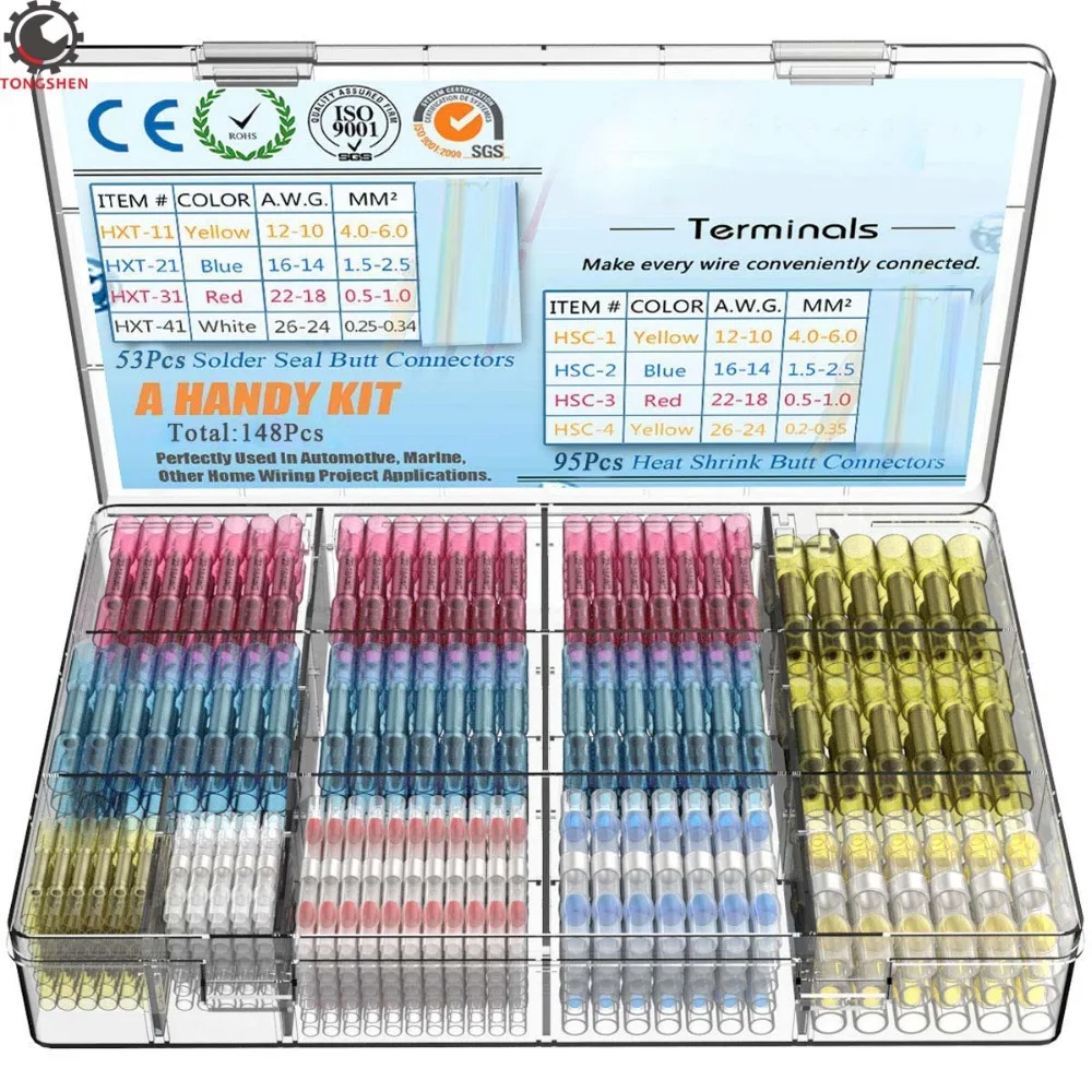 Купи 148pcs Waterproof Heat Shrink Connectors Solder Seal Wire Connectors Heat Shrink Butt Crimp Connectors Electrical Connectors за 1,529 рублей в магазине AliExpress