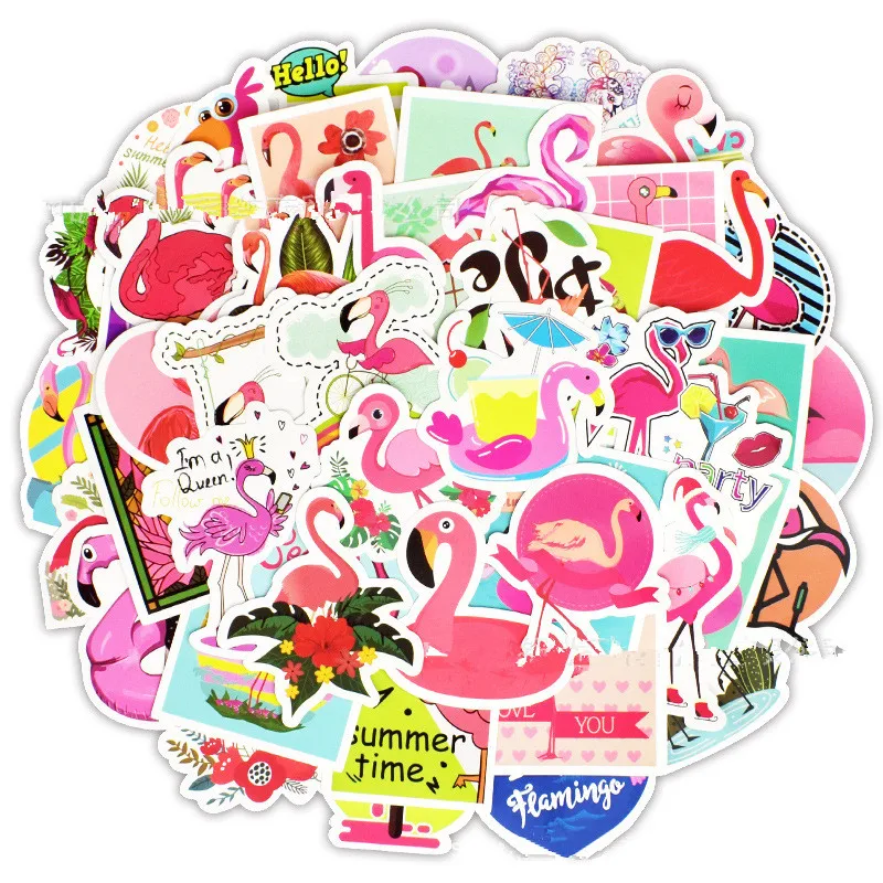 50pcs Hawaii Party Flamingo Stickers for DIY Gift Tag Suitcase Kids Notebook Birthday Party Decorations Wedding Decor Supplies