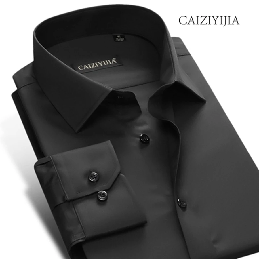 CAIZIYIJIA однотонная мужская рубашка с длинным рукавом Высококачественная Мужская