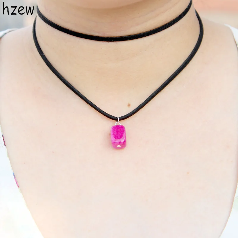hzew 3 colors Natural necklaces double velvet ribbon natural stone choker necklace gift for mom friends | Украшения и аксессуары