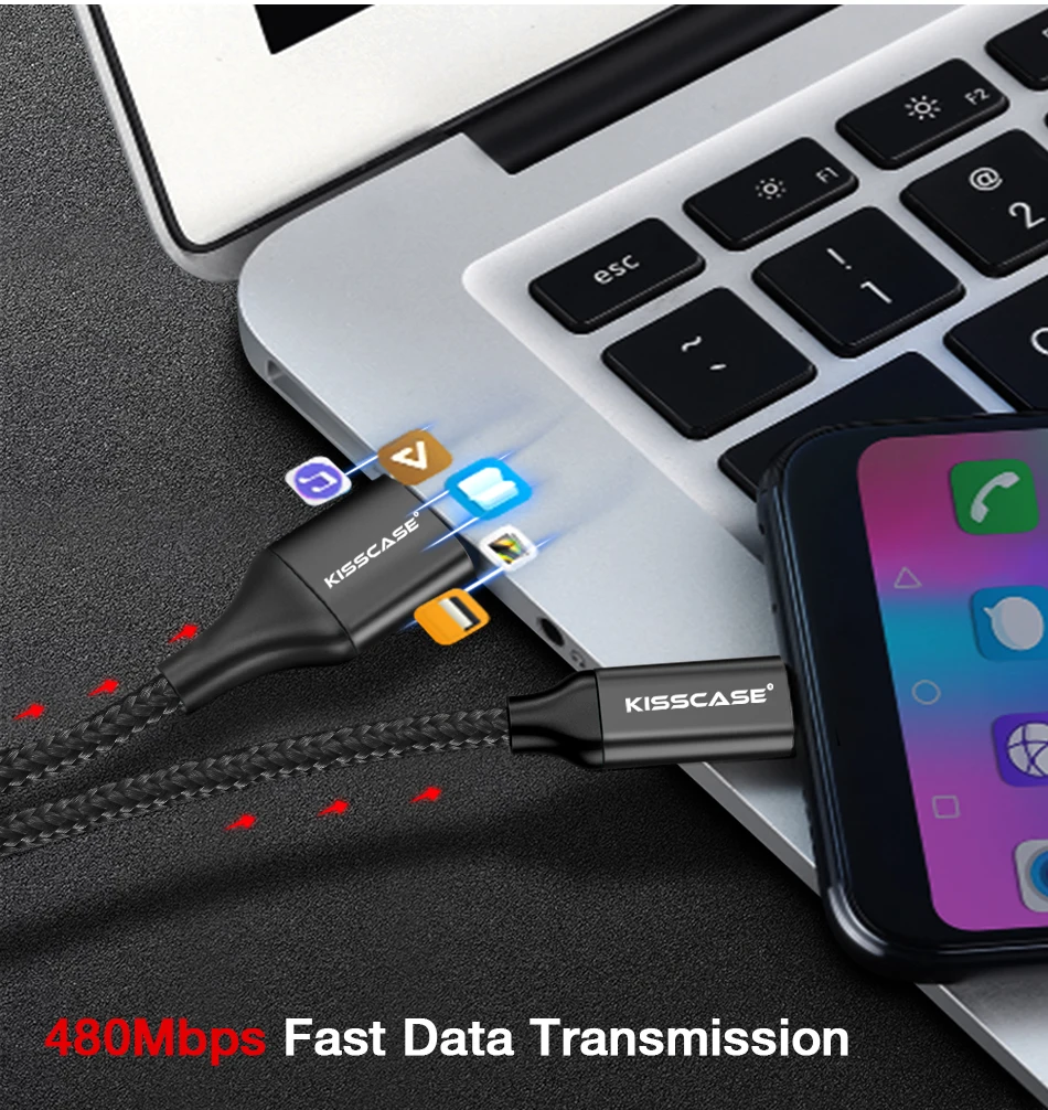 KISSCASE 3A кабель для быстрой зарядки Micro USB кабель для передачи данных type C USB C кабель из алюминиевого сплава TPE USB кабель для зарядки iPhone зарядное устройство