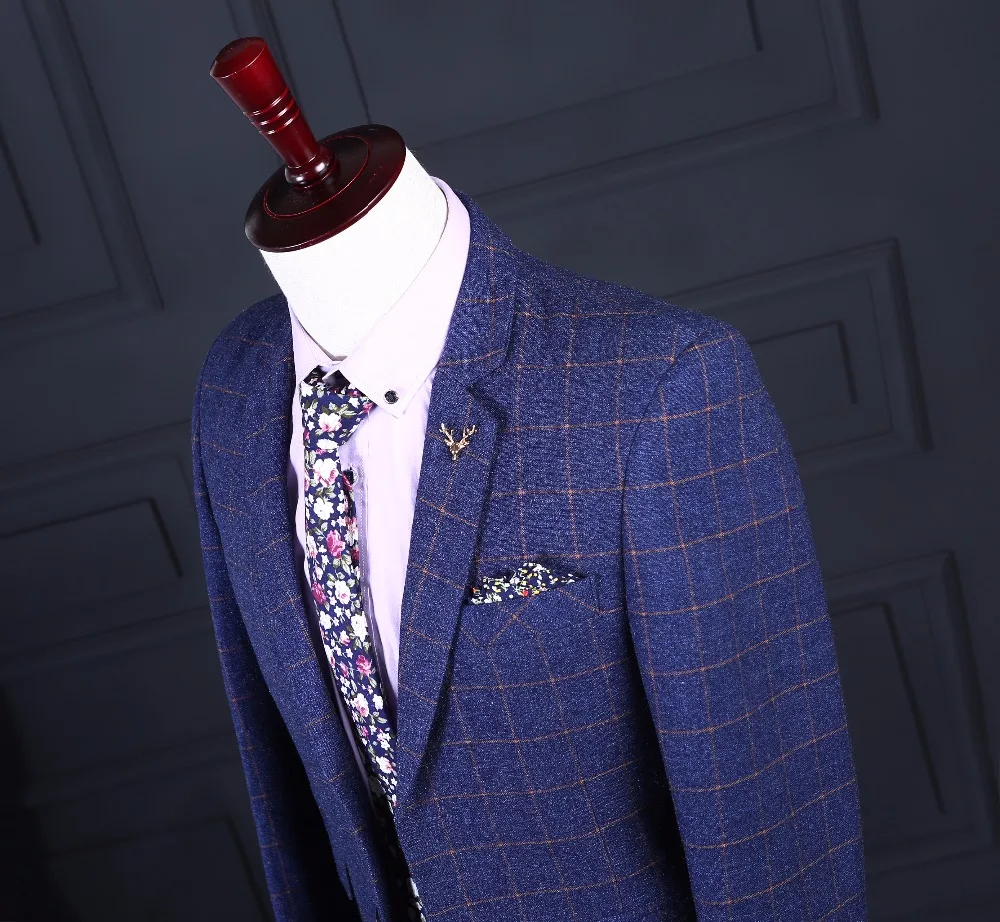 Мужской твидовый Свадебный костюм синие костюмы смокинг для жениха в