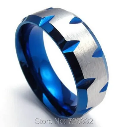 Whitney Houston Jewelry 8mm Stainless Steel Mens Ring Blue Plated Faceted Edges Silver US size 7 to 13 Drop Shipping | Украшения и
