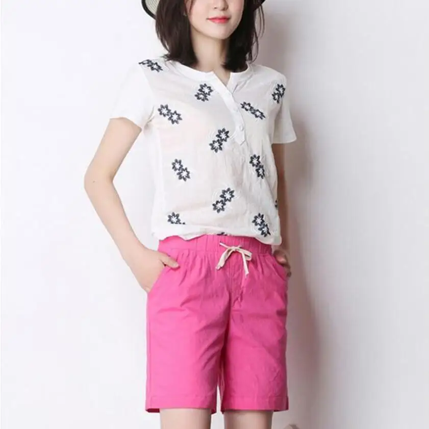 Женские свободные однотонные шорты со шнурком повседневные средней длины