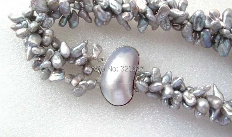 3Strands Gray Petal Keshi Keishi Pearl Necklace Mabe Clasp | Украшения и аксессуары