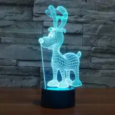 Детское освещение игрушка 3D ночник лось, олень мультфильм олень 3D окружающий свет акриловая Спальня Декор светодиодный стол Lampara сенсорный переключатель - Испускаемый цвет: Colorful Gradient