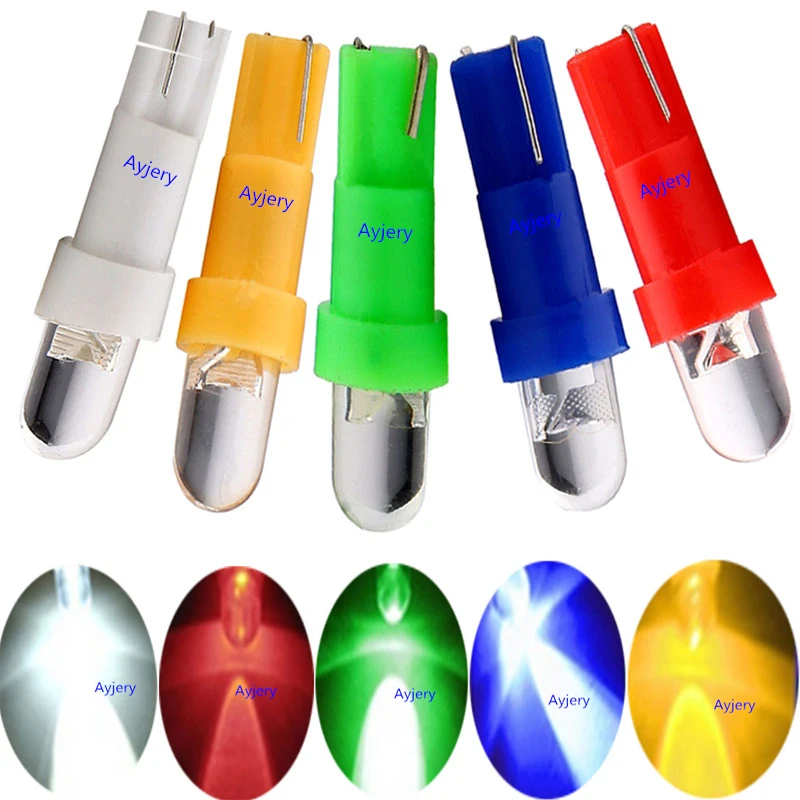 

AYJERY 500X 12V LED White Blue Red T5 Socket LED Bulbs With Wedge Base For Dashboards(Gauge Bulbs) Convex Lens Instrument Lights