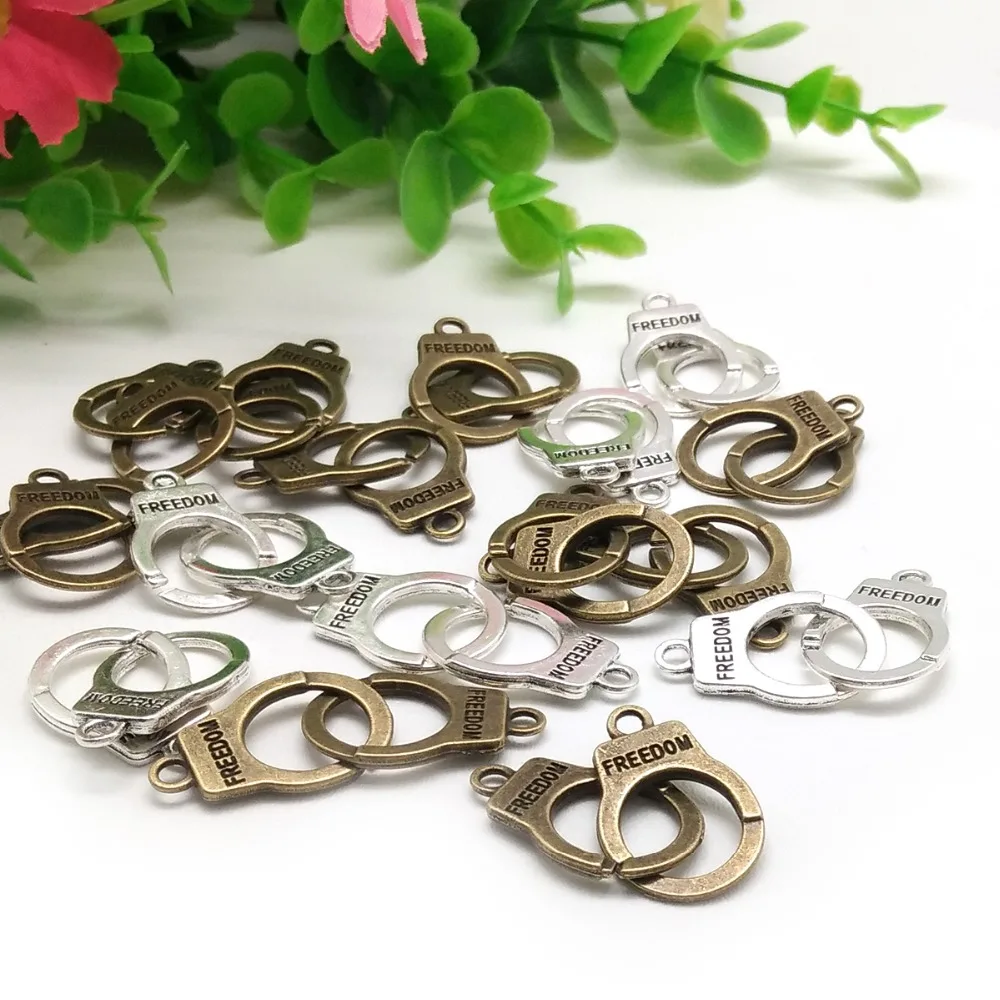 Vintage 10 Pairs/lot Freedom Handcuffs Charm Clasp Zinc Alloy For DIY Bracelet Making Accessories 2018 Top Quality | Украшения и