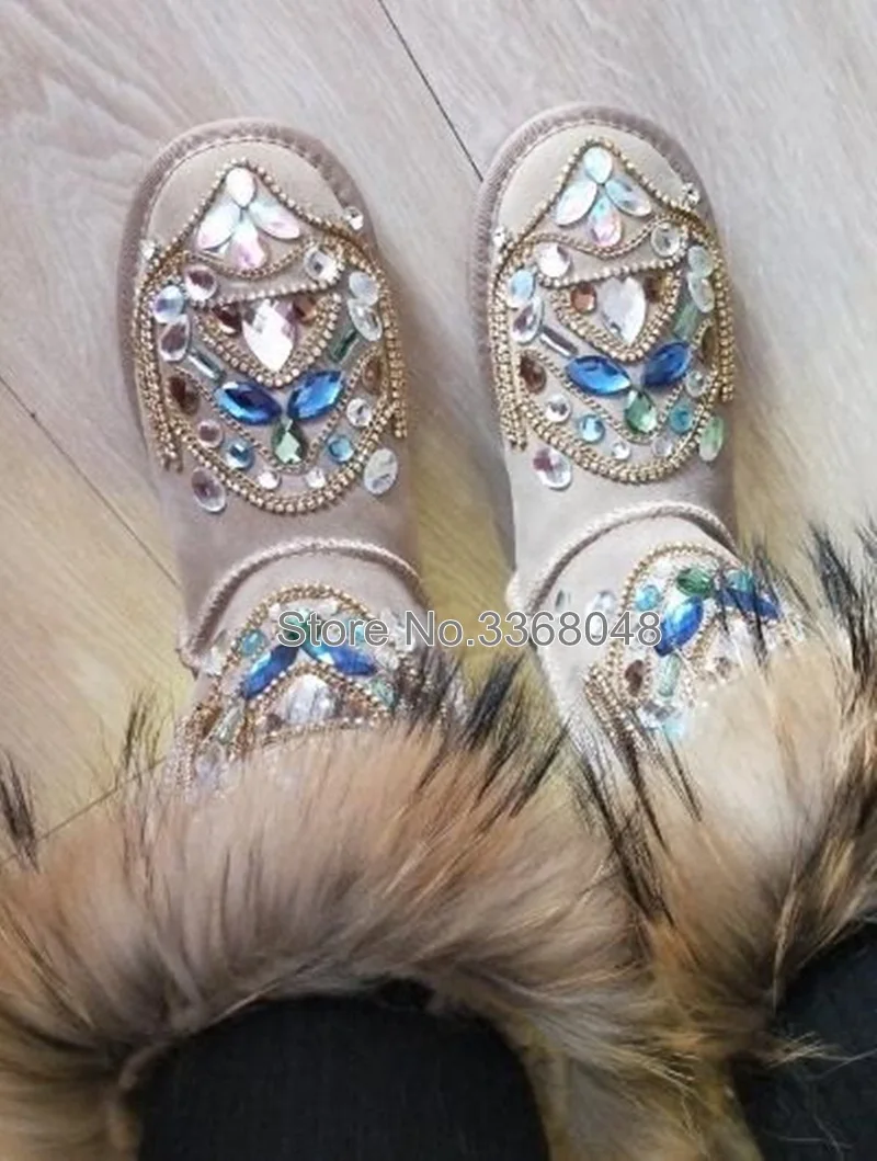 2019 новая обувь ручной работы с подкладкой из лисьего меха Тотем Стразы теплые