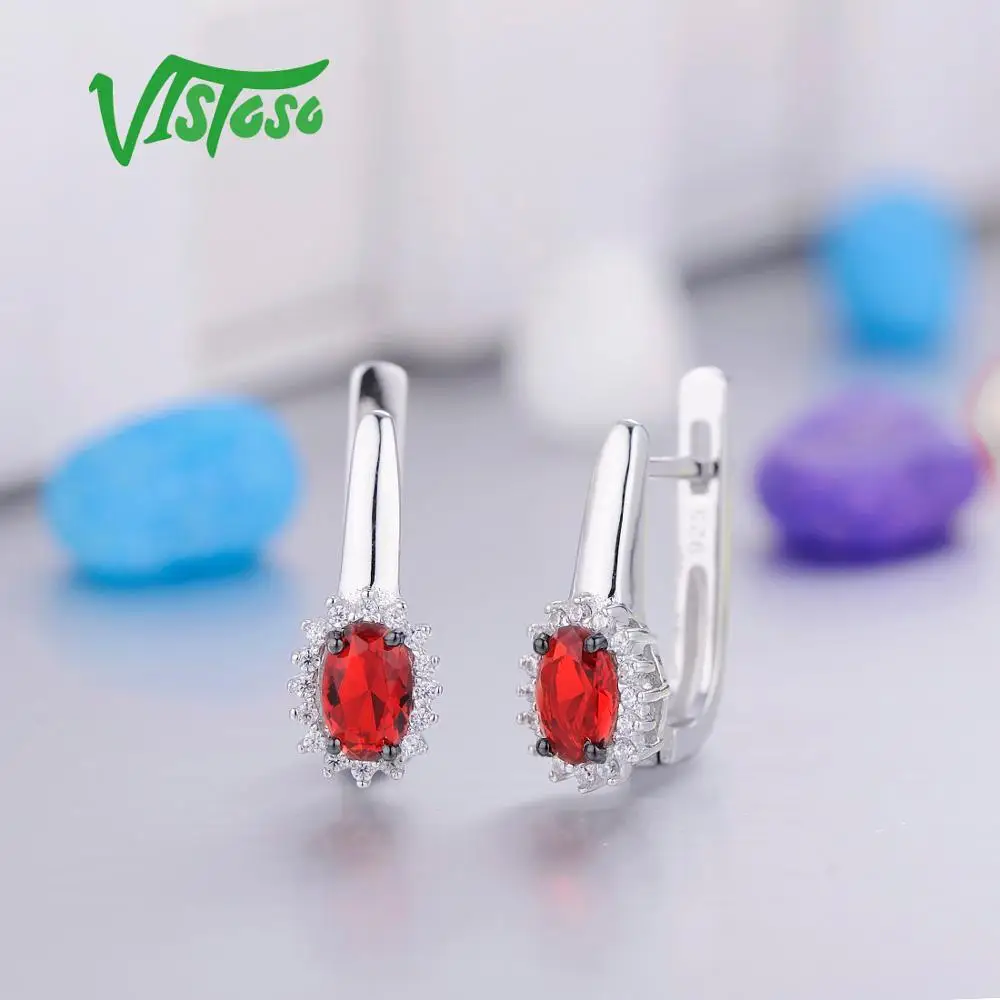 VISTOSO серьги гвоздики хорошее ювелирное изделие Красный Кристалл круглый белый