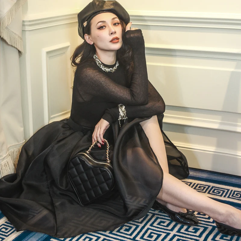 Le palais Винтаж 2018AW элегантное бальное платье из органзы юбка с подъюбником Винтаж тонкая высокая посадка карманы юбка не стрейч