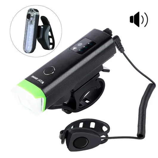 bell set green white WEST BIKING, передний велосипедный светильник, USB, перезаряжаемый, водонепроницаемый, светодиодный фонарь для велосипеда, велосипедный головной светильник, для скалолазания, безопасный, мигающий светильник, лампы - Цвет: bell set green white